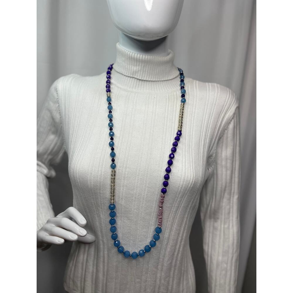 Chico's beaded necklace purple turquoise blue teal signed costume jewelry